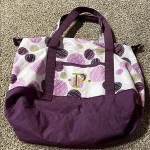 Thirty One Purple and White Polka Dot Tote Bag